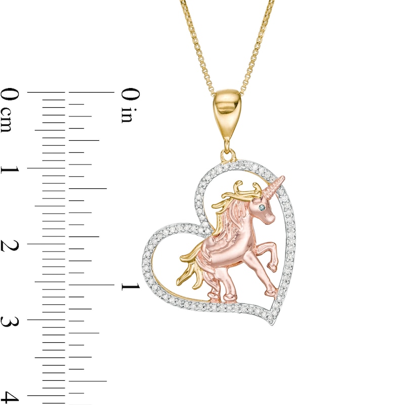 1/8 CT. T.W. Diamond Tilted Heart with Unicorn Pendant in Sterling Silver with 14K Two-Tone Gold Plate