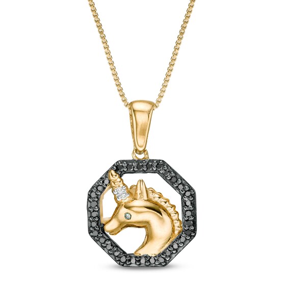 1/8 CT. T.W. Enhanced Black, Blue, and White Diamond Unicorn Head Pendant in Sterling Silver with 14K Gold Plate 1/8 CT. T.W. Enhanced Black, Blue, and White Diamond Unicorn Head Pendant in Sterling Silver with 14K Gold Plate