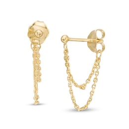 Double Cable Chain Drop Front/Back Earrings in 14K Gold