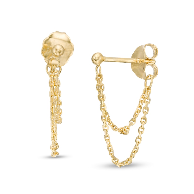 Double Cable Chain Drop Front/Back Earrings in 14K Gold