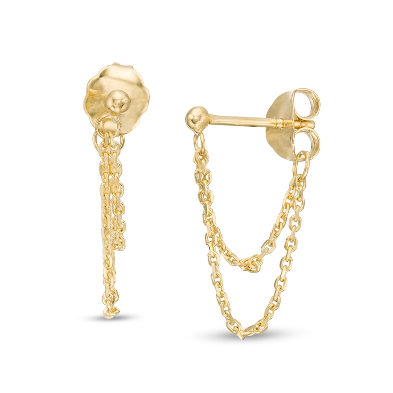 Main Image 1 of Double Cable Chain Drop Front/Back Earrings in 14K Gold