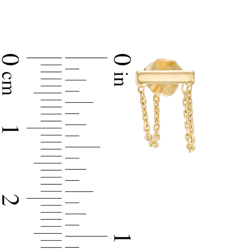 Main Image 2 of Horizontal Bar with Chain Drop Ends Front/Back Earrings in 14K Gold
