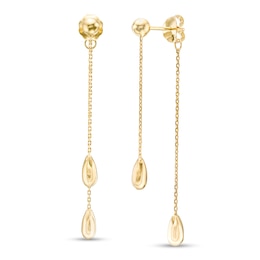 Ball and Teardrop Double Chain Dangle Front/Back Earrings in 14K Gold