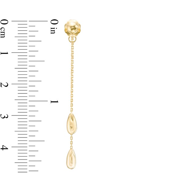 Ball and Teardrop Double Chain Dangle Front/Back Earrings in 14K Gold