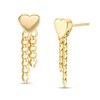 Three-Dimensional Heart with Double Curb Chain Dangle Drop Earrings in 14K Gold
