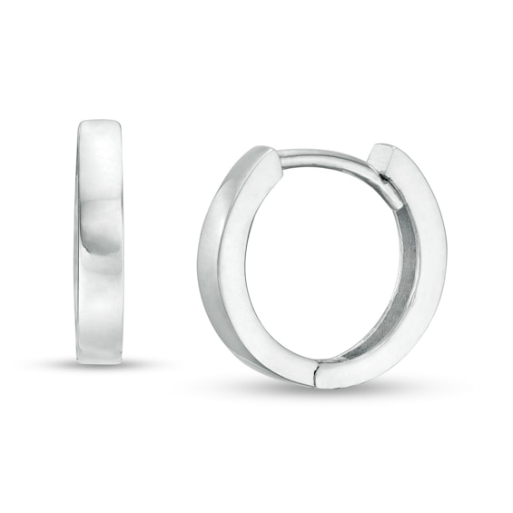 11.0mm Square Tube Huggie Hoop Earrings in 14K White Gold