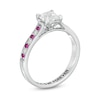 Thumbnail Image 3 of 5.0mm Princess-Cut Lab-Created White and Pink Sapphire Engravable Alternating Promise Ring in Sterling Silver (1 Line)
