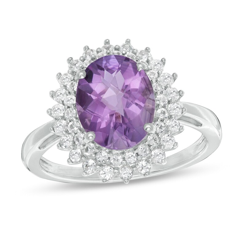 Main Image 1 of Oval Amethyst and White Topaz Starburst Frame in Sterling Silver
