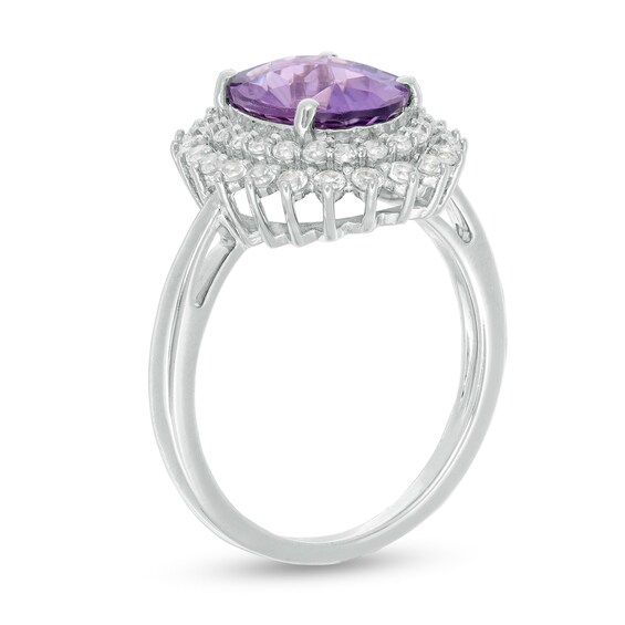 Oval Amethyst and White Topaz Starburst Frame in Sterling Silver