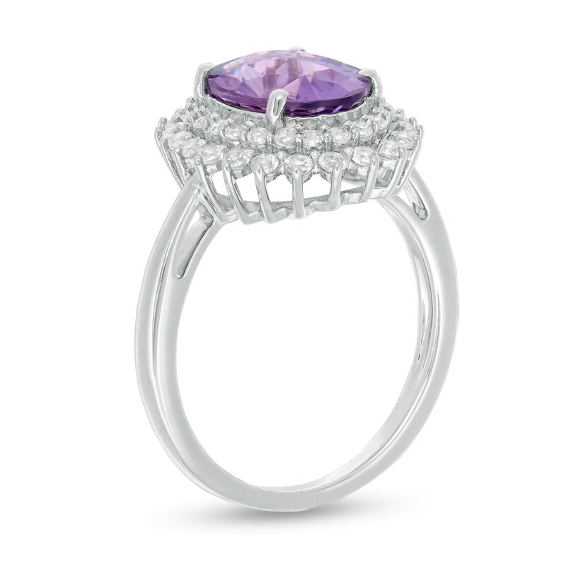Main Image 3 of Oval Amethyst and White Topaz Starburst Frame in Sterling Silver