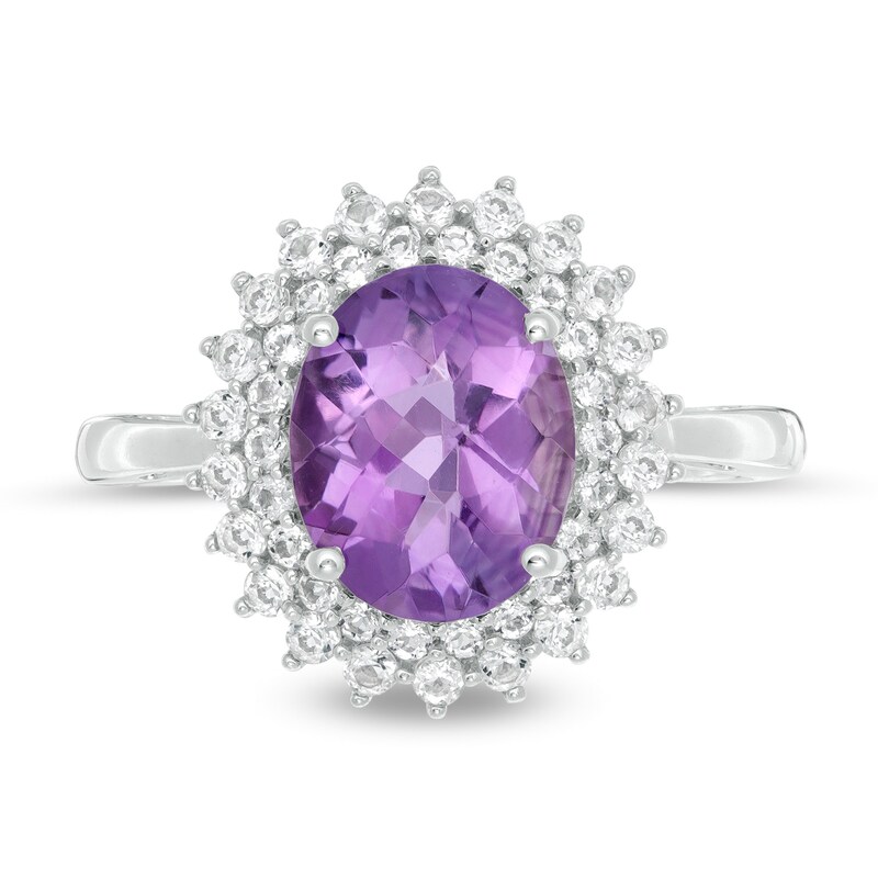 Main Image 4 of Oval Amethyst and White Topaz Starburst Frame in Sterling Silver
