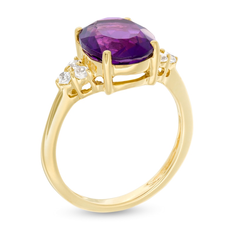 Main Image 3 of Oval Amethyst and White Topaz Tri-Sides Ring in 10K Gold
