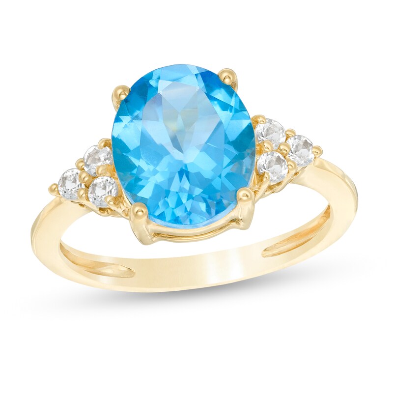 Main Image 1 of Oval Swiss Blue and White Topaz Tri-Sides Ring in 10K Gold