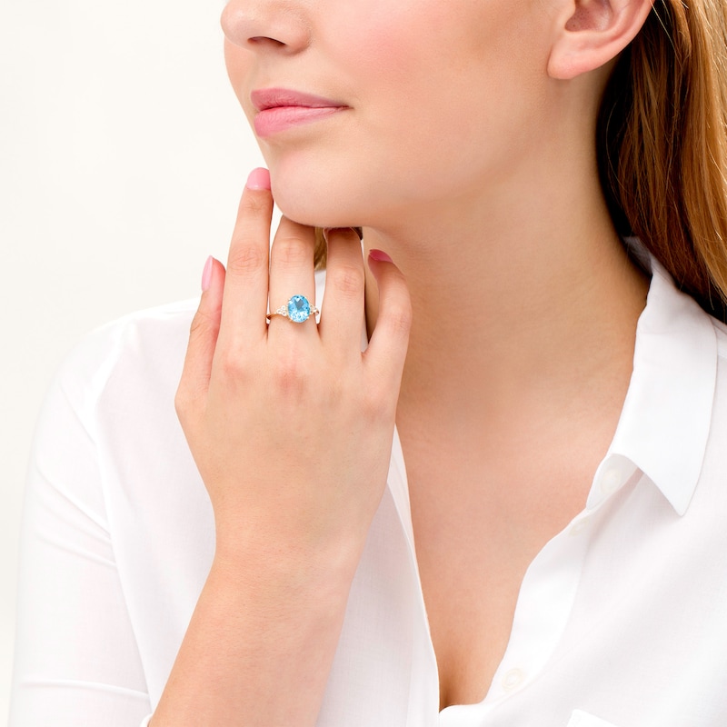 Oval Swiss Blue and White Topaz Tri-Sides Ring in 10K Gold