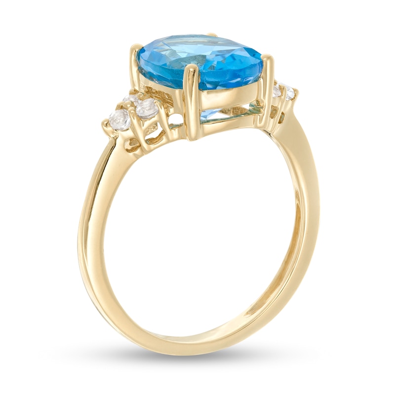 Main Image 3 of Oval Swiss Blue and White Topaz Tri-Sides Ring in 10K Gold