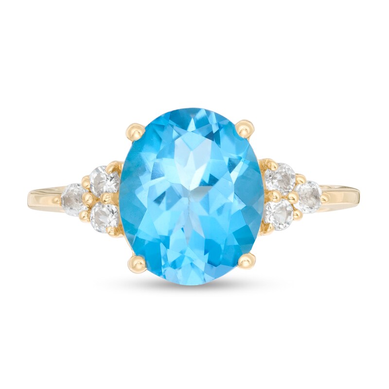 Main Image 4 of Oval Swiss Blue and White Topaz Tri-Sides Ring in 10K Gold