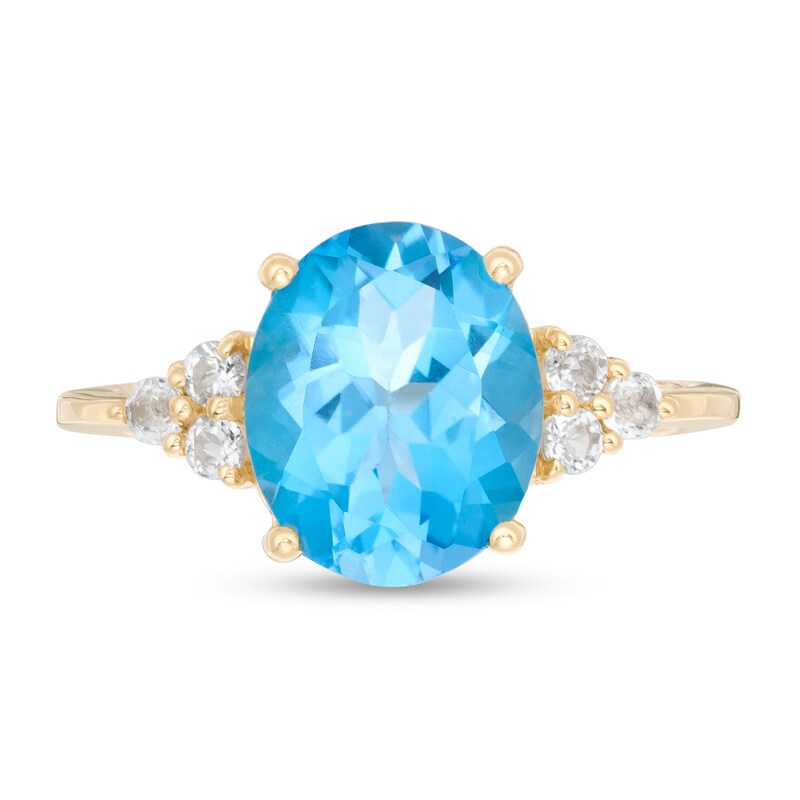 Oval Swiss Blue and White Topaz Tri-Sides Ring in 10K Gold