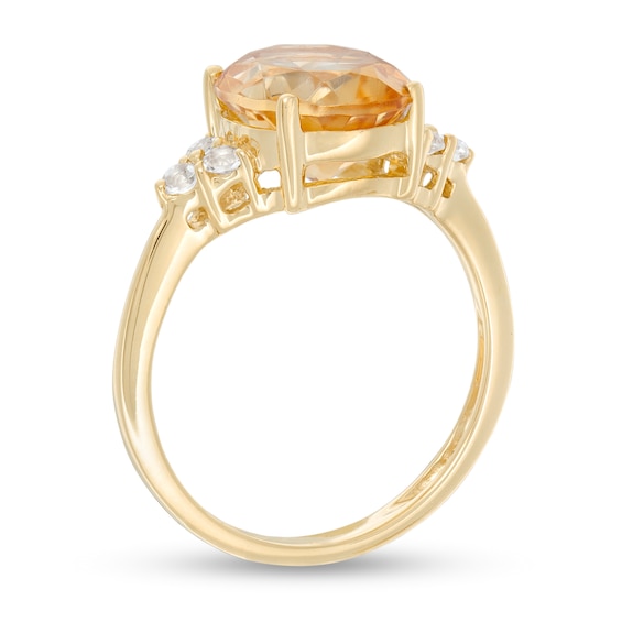 Oval Citrine and White Topaz Tri-Sides Ring in 10K Gold