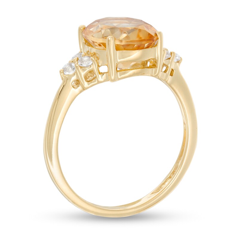 Main Image 3 of Oval Citrine and White Topaz Tri-Sides Ring in 10K Gold