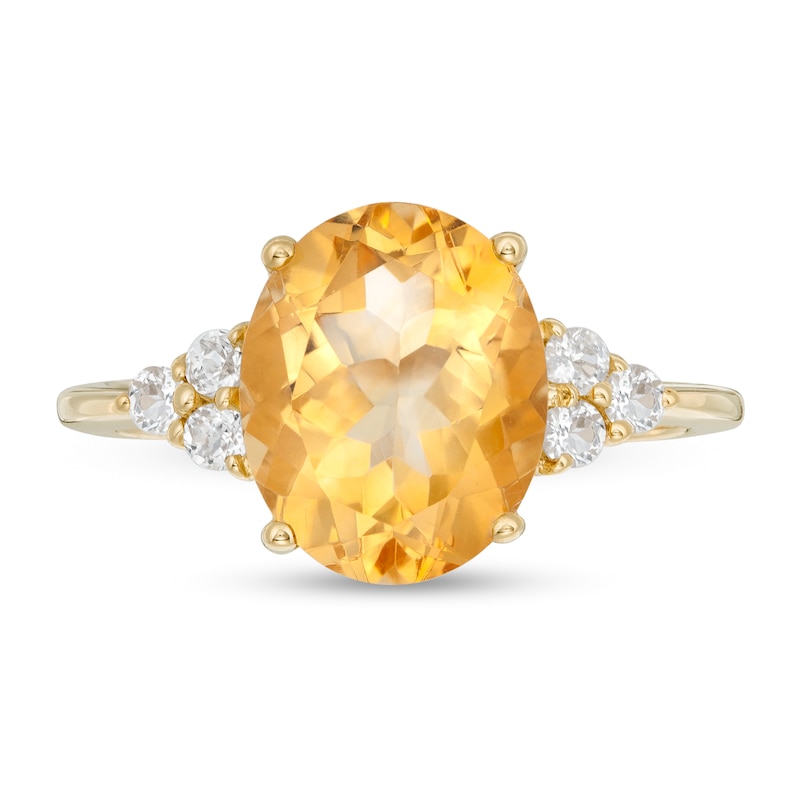 Oval Citrine and White Topaz Tri-Sides Ring in 10K Gold