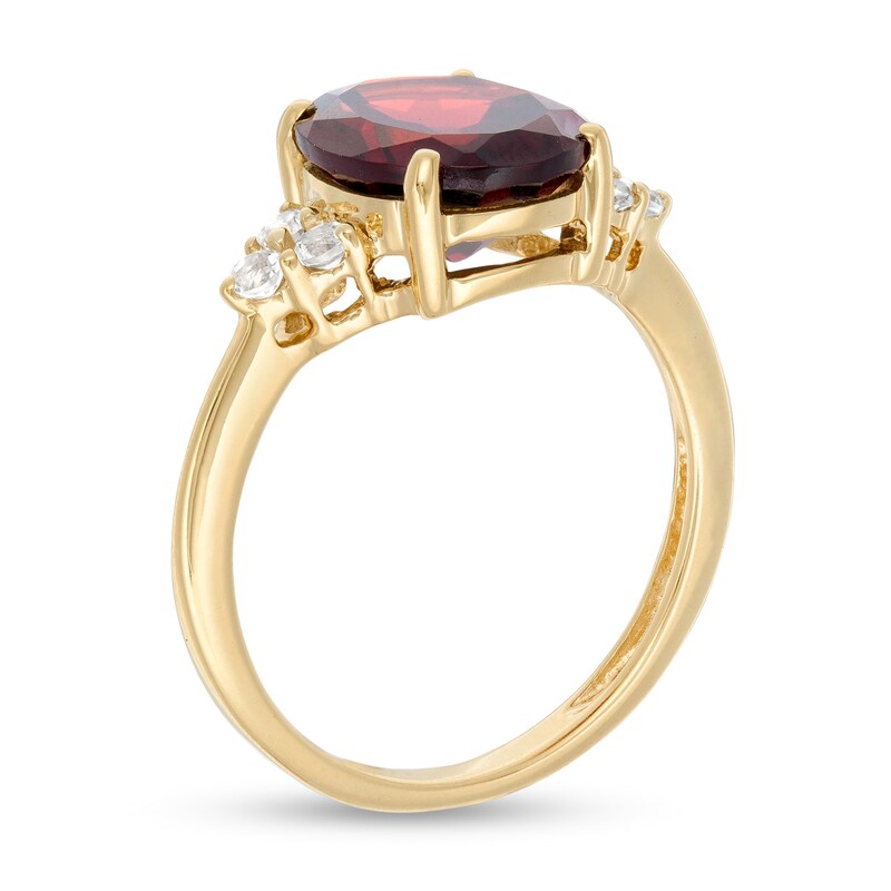 Main Image 3 of Oval Garnet and White Topaz Tri-Sides Ring in 10K Gold