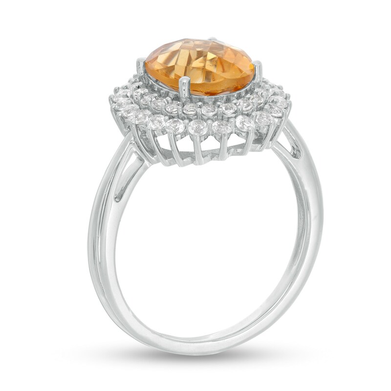 Main Image 3 of Oval Citrine and White Topaz Starburst Double Frame Ring in Sterling Silver