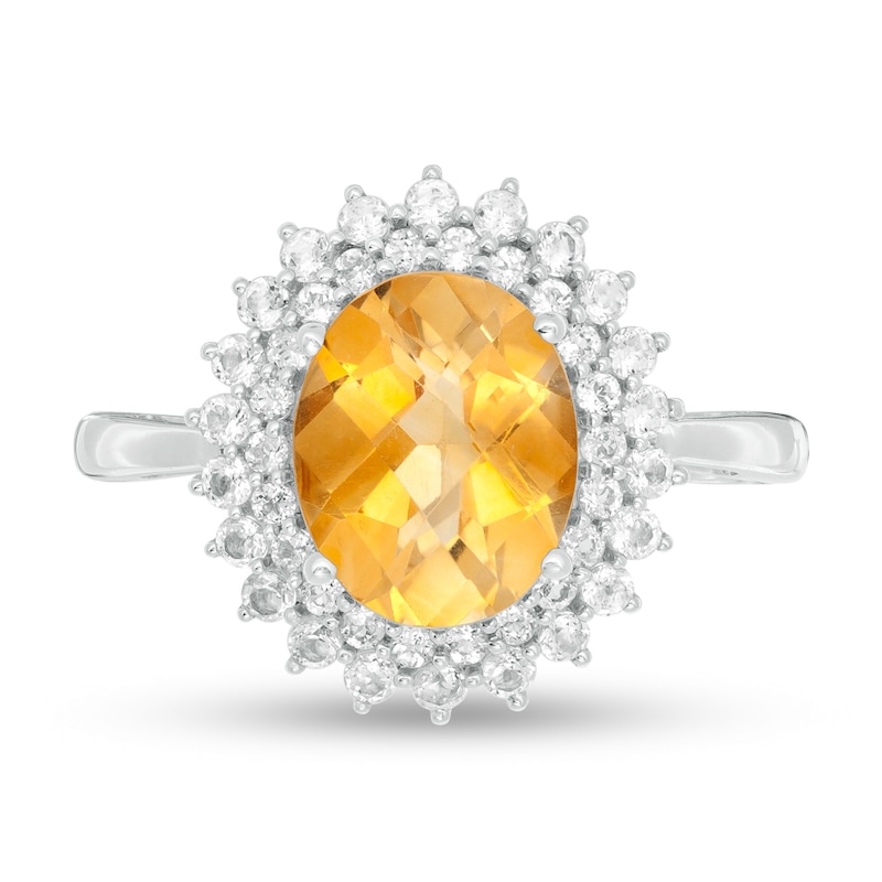 Main Image 4 of Oval Citrine and White Topaz Starburst Double Frame Ring in Sterling Silver
