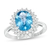 Thumbnail Image 0 of Oval Swiss Blue and White Topaz Starburst Double Frame Ring in Sterling Silver