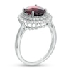 Thumbnail Image 2 of Oval Garnet and White Topaz Starburst Double Frame Ring in Sterling Silver
