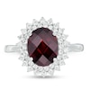 Thumbnail Image 3 of Oval Garnet and White Topaz Starburst Double Frame Ring in Sterling Silver