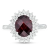 Thumbnail Image 4 of Oval Garnet and White Topaz Starburst Double Frame Ring in Sterling Silver