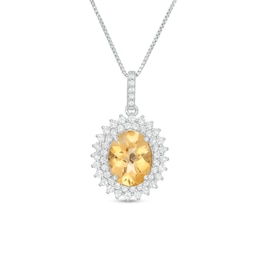 Oval Citrine and White Topaz Starburst Double Frame Pendant in Sterling Silver