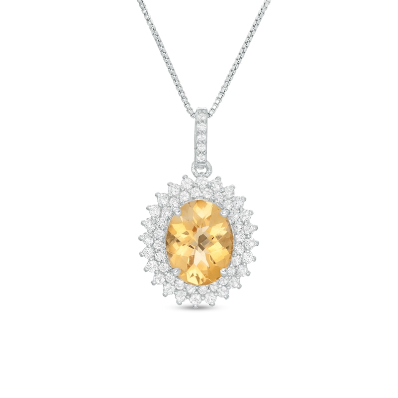 Main Image 1 of Oval Citrine and White Topaz Starburst Double Frame Pendant in Sterling Silver