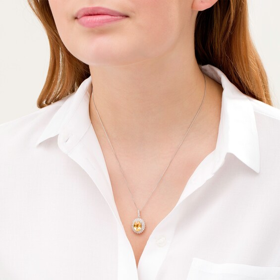 Oval Citrine and White Topaz Starburst Double Frame Pendant in Sterling Silver