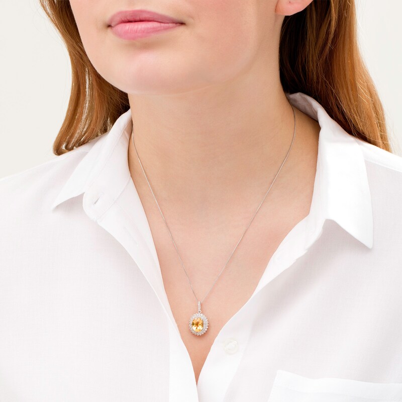 Main Image 2 of Oval Citrine and White Topaz Starburst Double Frame Pendant in Sterling Silver