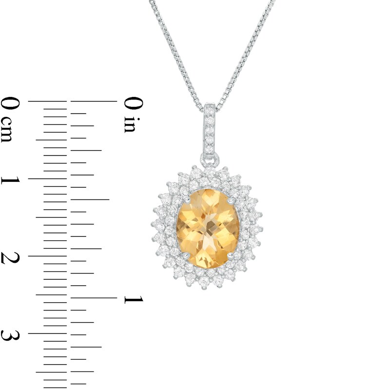Main Image 3 of Oval Citrine and White Topaz Starburst Double Frame Pendant in Sterling Silver