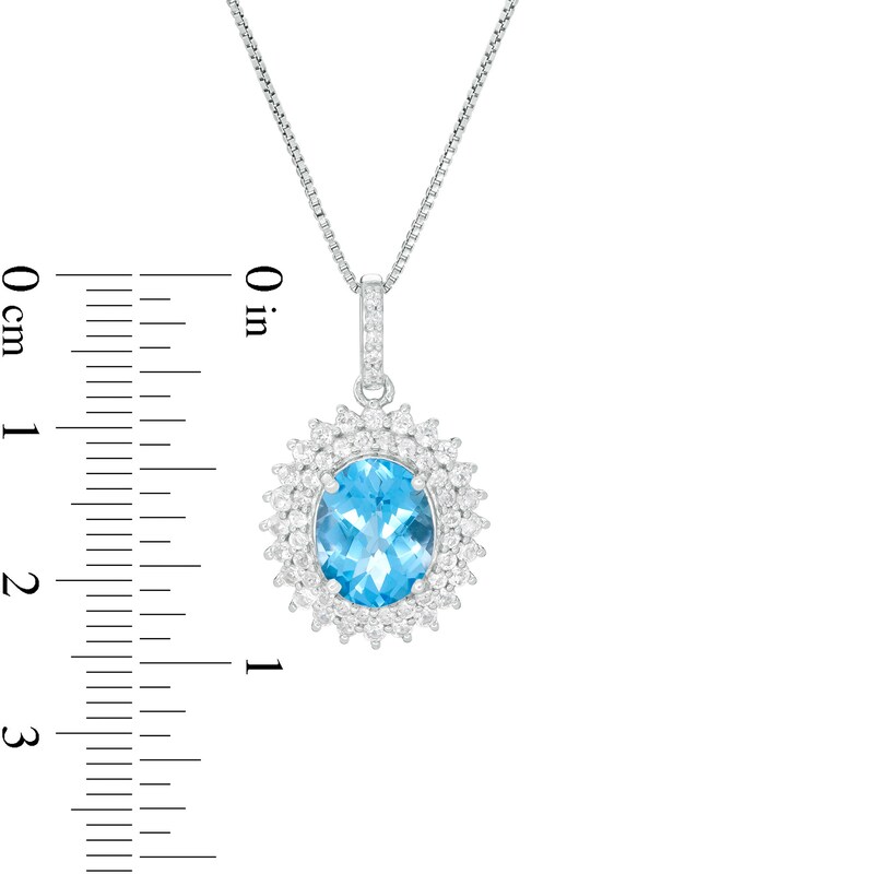 Main Image 3 of Oval Swiss Blue and White Topaz Starburst Double Frame Pendant in Sterling Silver