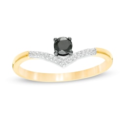 1/5 CT. T.W. Enhanced Black and White Diamond Chevron Promise Ring in 10K Gold
