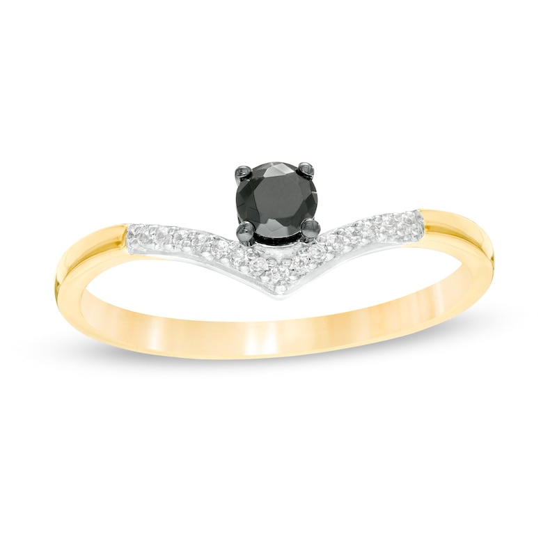 Main Image 1 of 1/5 CT. T.W. Enhanced Black and White Diamond Chevron Promise Ring in 10K Gold