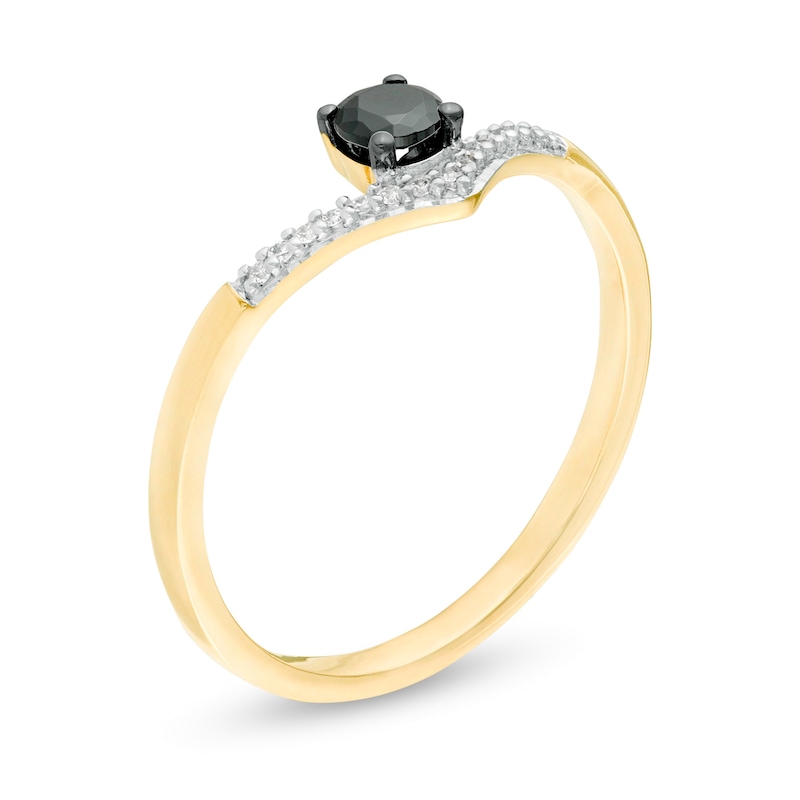 Main Image 3 of 1/5 CT. T.W. Enhanced Black and White Diamond Chevron Promise Ring in 10K Gold
