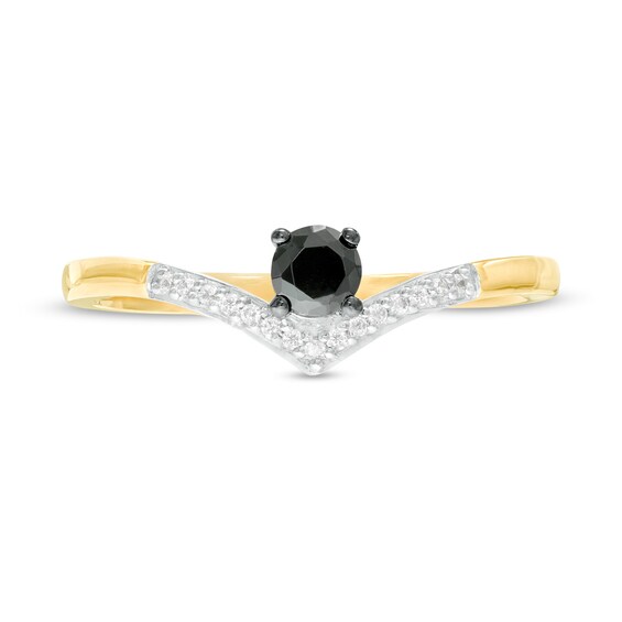 1/5 CT. T.w. Enhanced Black and White Diamond Chevron Promise Ring in 10K Gold