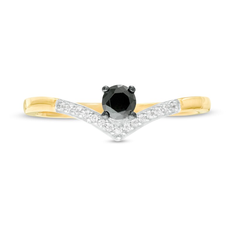 Main Image 4 of 1/5 CT. T.W. Enhanced Black and White Diamond Chevron Promise Ring in 10K Gold