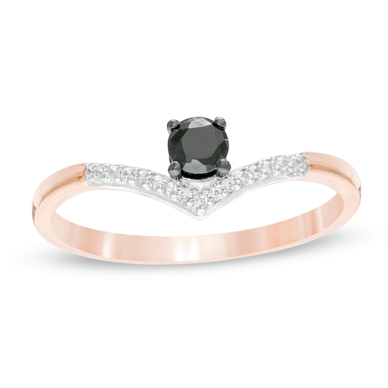 Main Image 1 of 1/5 CT. T.W. Enhanced Black and White Diamond Chevron Promise Ring in 10K Rose Gold