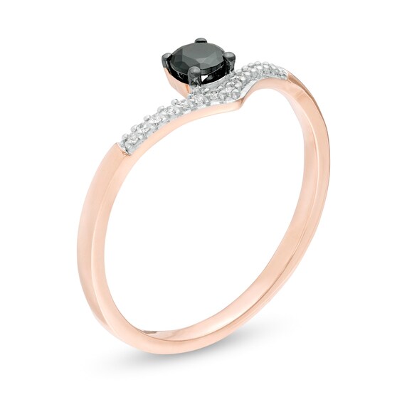 1/5 CT. T.w. Enhanced Black and White Diamond Chevron Promise Ring in 10K Rose Gold