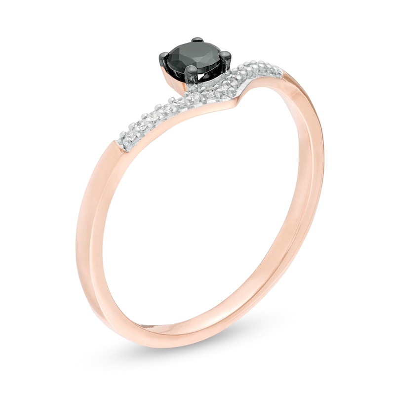 Main Image 3 of 1/5 CT. T.W. Enhanced Black and White Diamond Chevron Promise Ring in 10K Rose Gold