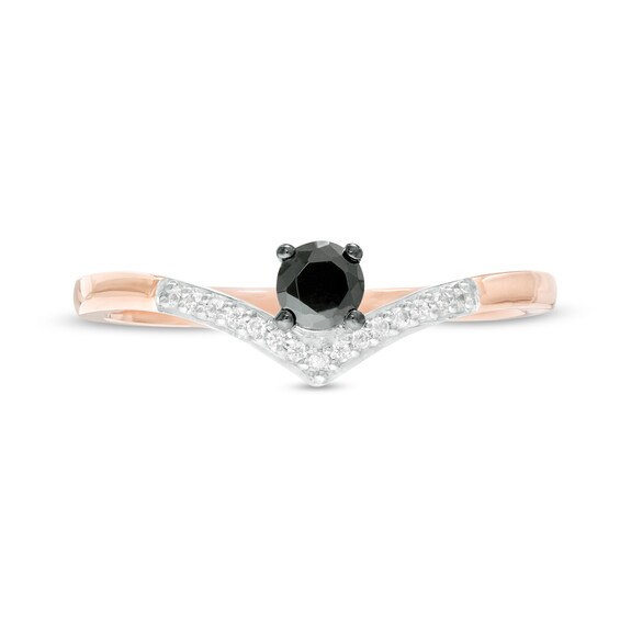 1/5 CT. T.w. Enhanced Black and White Diamond Chevron Promise Ring in 10K Rose Gold