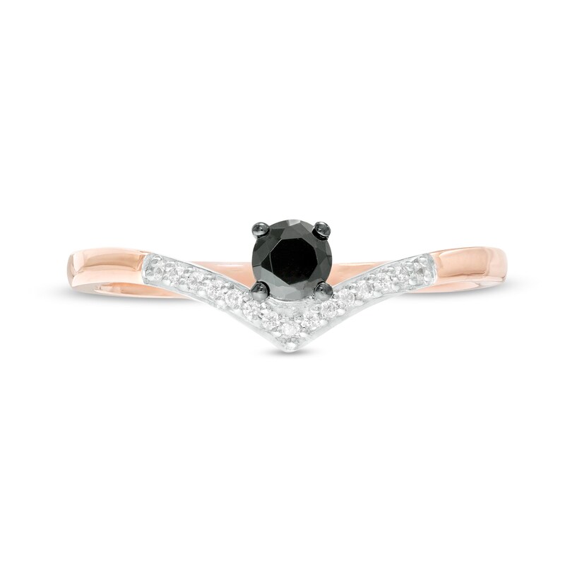 Main Image 4 of 1/5 CT. T.W. Enhanced Black and White Diamond Chevron Promise Ring in 10K Rose Gold