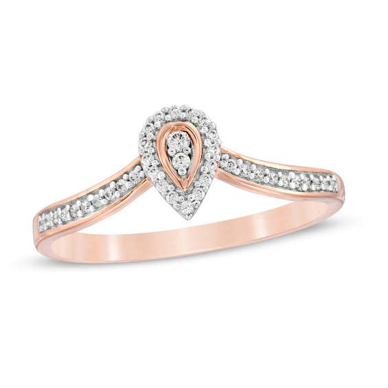 1/8 CT. T.w. Composite Diamond Pear-Shaped Frame Chevron Promise Ring in 10K Rose Gold