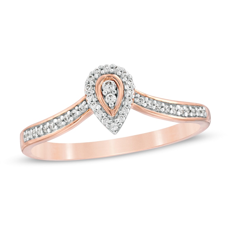 1/8 CT. T.W. Composite Diamond Pear-Shaped Frame Chevron Promise Ring in 10K Rose Gold