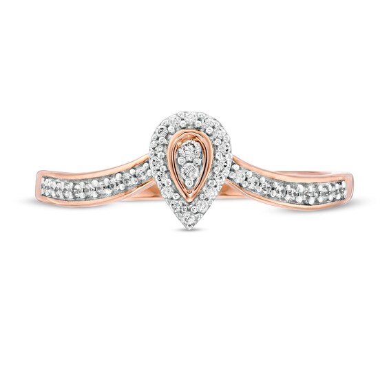 1/8 CT. T.w. Composite Diamond Pear-Shaped Frame Chevron Promise Ring in 10K Rose Gold
